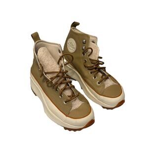 Converse Women Run Star Hike Hi Platform Sherpa Leather Nomad Khaki Sneakers 8.5